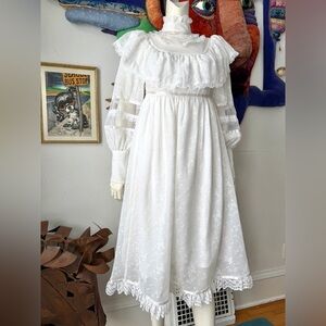 Vintage Gunne Sax Dress Jessica 70s Cottage Boho Lace Prairie White Victorian XS